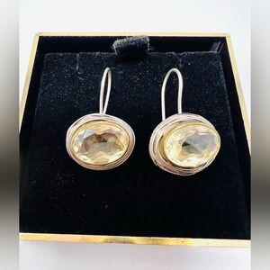 Sterling Silver Large Faceted Citrine Wire Wrapped Hook Drop Earrings